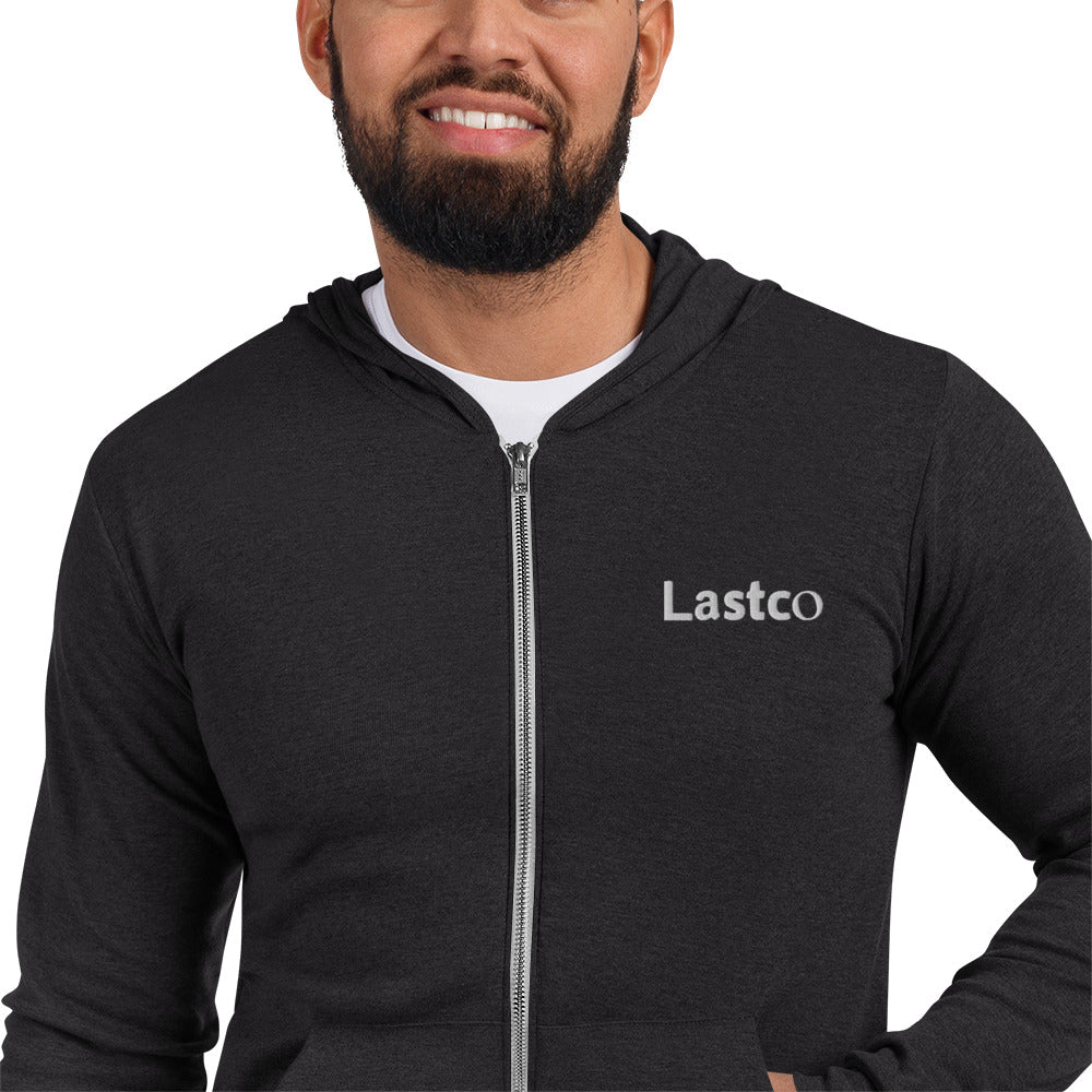 Lastco Authoritative White Logo Unisex zip hoodie