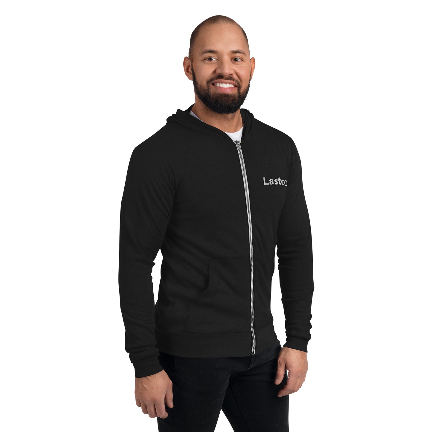 Lastco Authoritative White Logo Unisex zip hoodie